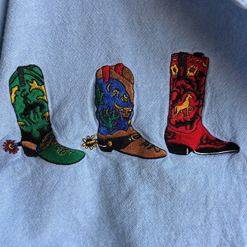 Casey Coleman embroidered cowboy boots 100% cotton long sleeve button up - Picture 3 of 5